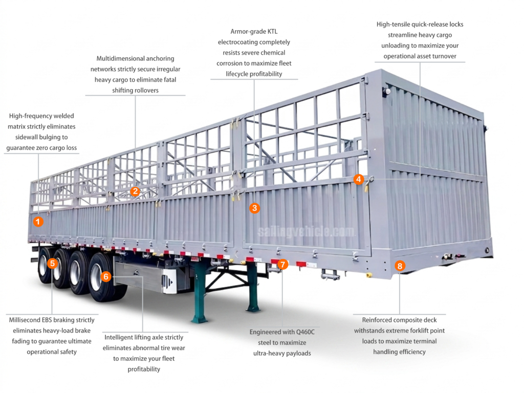 4-axle heavy-duty design fence-type sidewall semi-trailer
