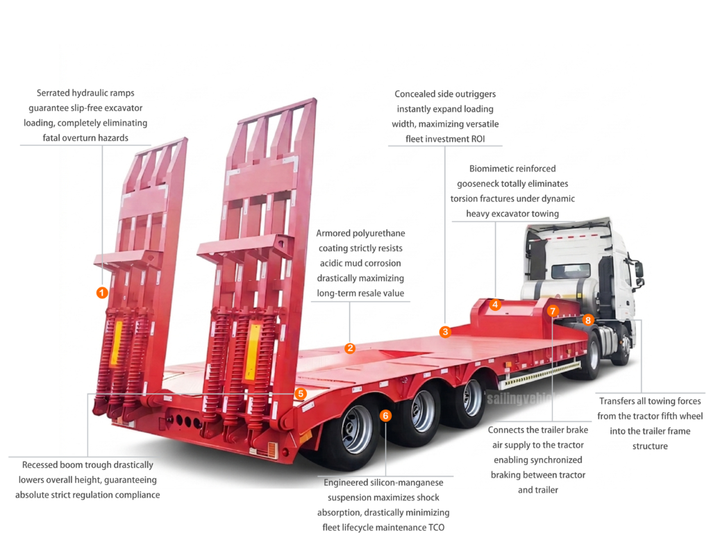 Excavator carrier low-bed semi-trailer