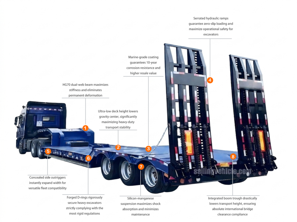 Excavator transport lowbed semi-trailer