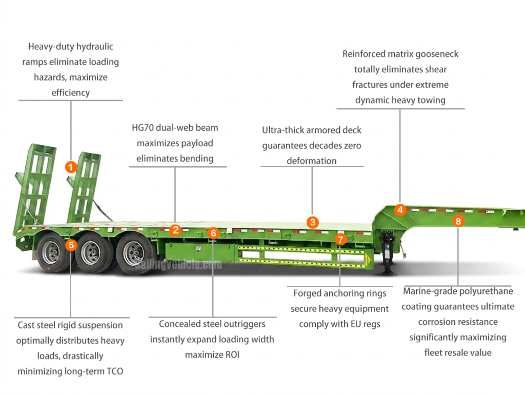 Lowbed heavy-duty equipments carrier semi-trailer