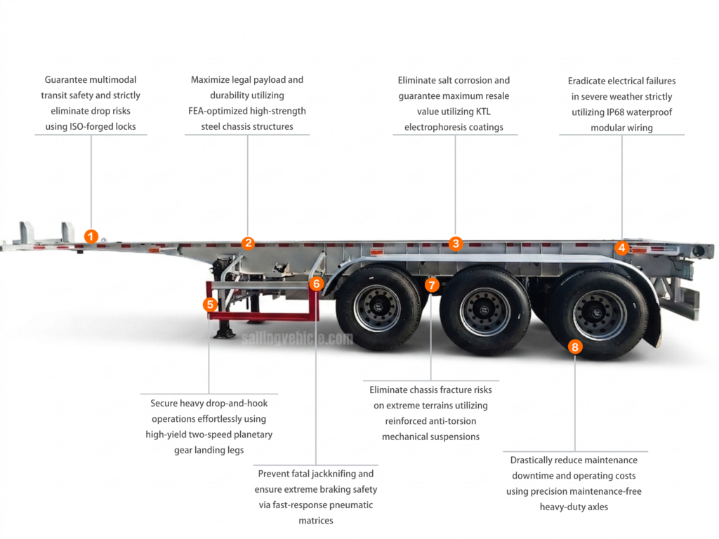Container transport skeleton type semi-trailer