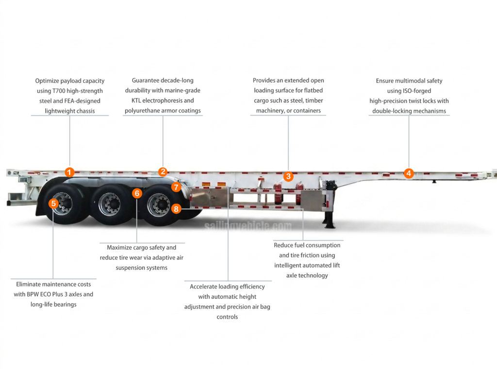 BPW axle and air suspension skeleton semi-trailer