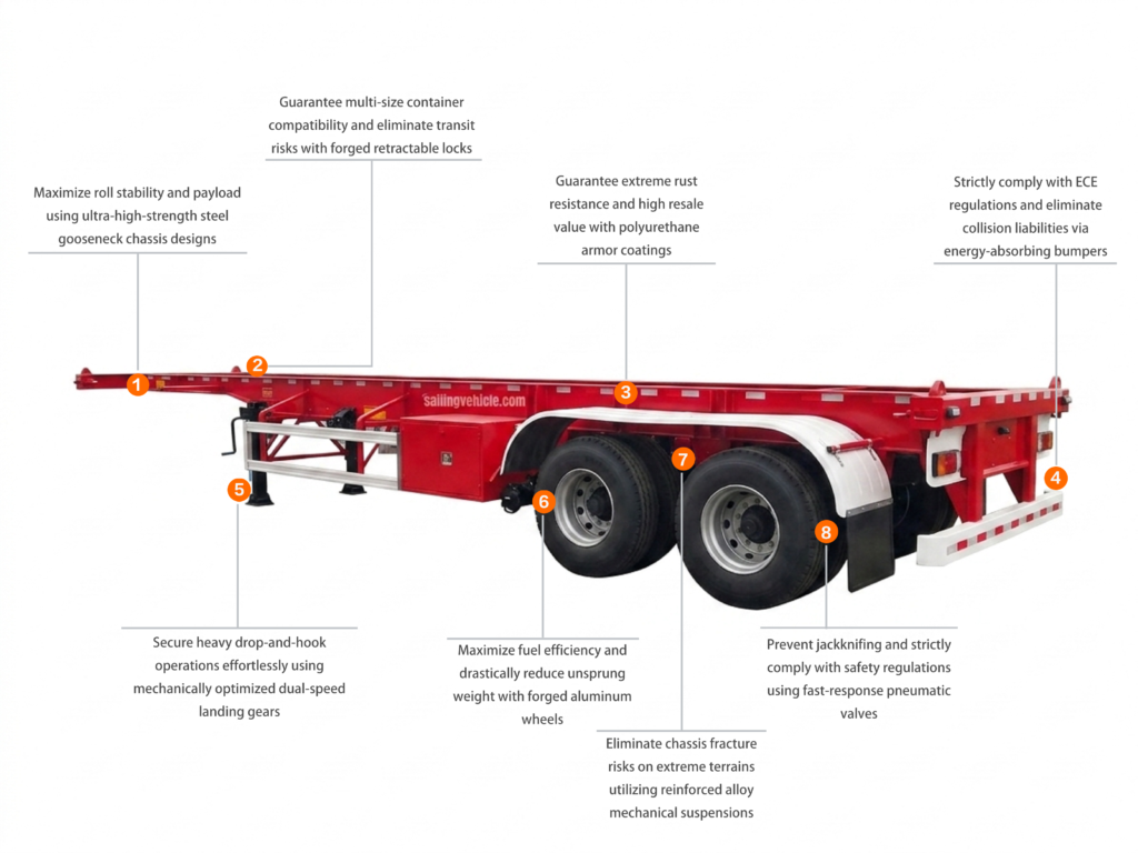 Skeleton type special for container delivery semi-trailer